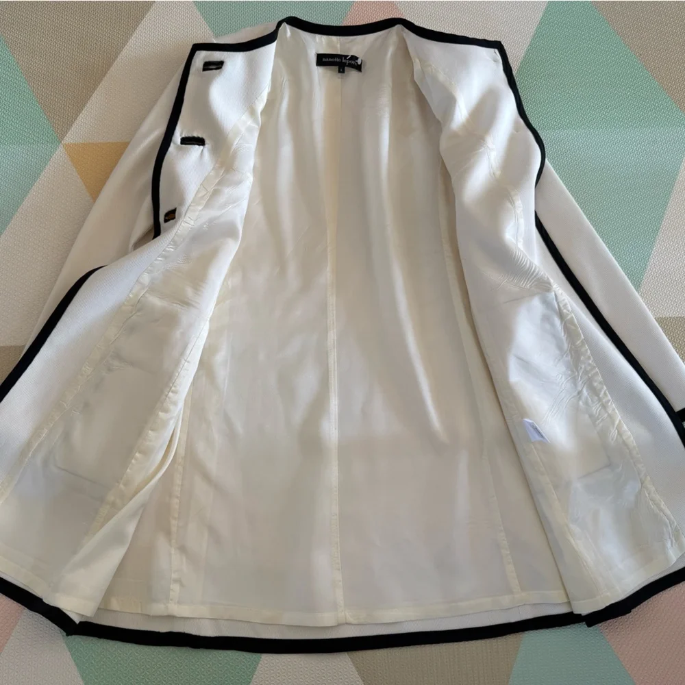 Nanette Lepore Vintage Ivory Cotton Coat with Black Trim Size 6 - Picture 7 of 9